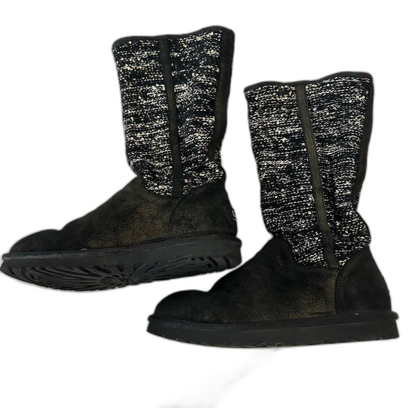 UGG Australia Black And White Camaya Knit Sequin Embellished Suede Boots Size 8 - Picture 2 of 15